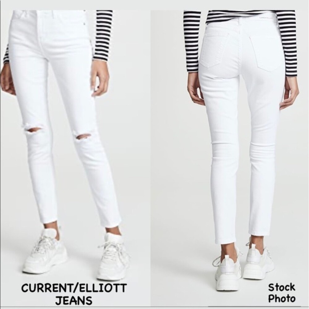 Current Elliott Distressed The 2 Years Destroyed White Skinny Jeans size 27